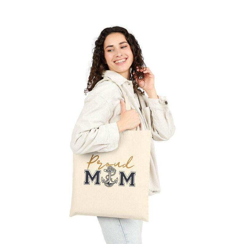 Proud Mom Anchor Tote Bag: Navy Nautical Canvas Shopping Bag image 7