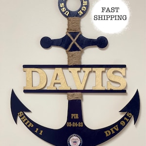 Personalized Navy Anchor/Anchor Welcome Wreath/Navy Moms/Anchor Door Decor/PIR Navy/Bootcamp/PIR Sailor Gift/Navy Graduation Gift/Gold/BLUE