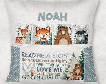 Personalized Woodland Animal Pocket Pillow | Story Time Cushion