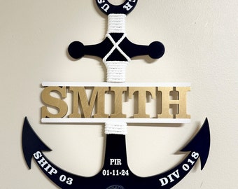 Navy anchor door hanger, Navy anchors for graduation, Navy graduation anchor, Navy PIR anchors, Navy PIR hotel door, personalized  anchor