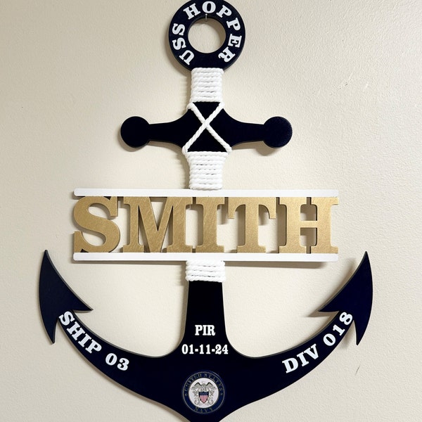 Navy anchor door hanger, Navy anchors for graduation, Navy graduation anchor, Navy PIR anchors, Navy PIR hotel door, personalized  anchor