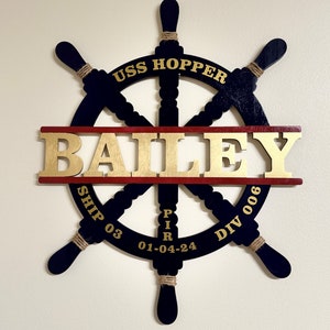 Ship Wheel  Door Décor/ US Navy/Ship Wheel /Wooden Name/ Navy Décor/ Boathouse/All Aboard/ Nautical Décor/Navy Mom/ PIR/ Navy Graduation