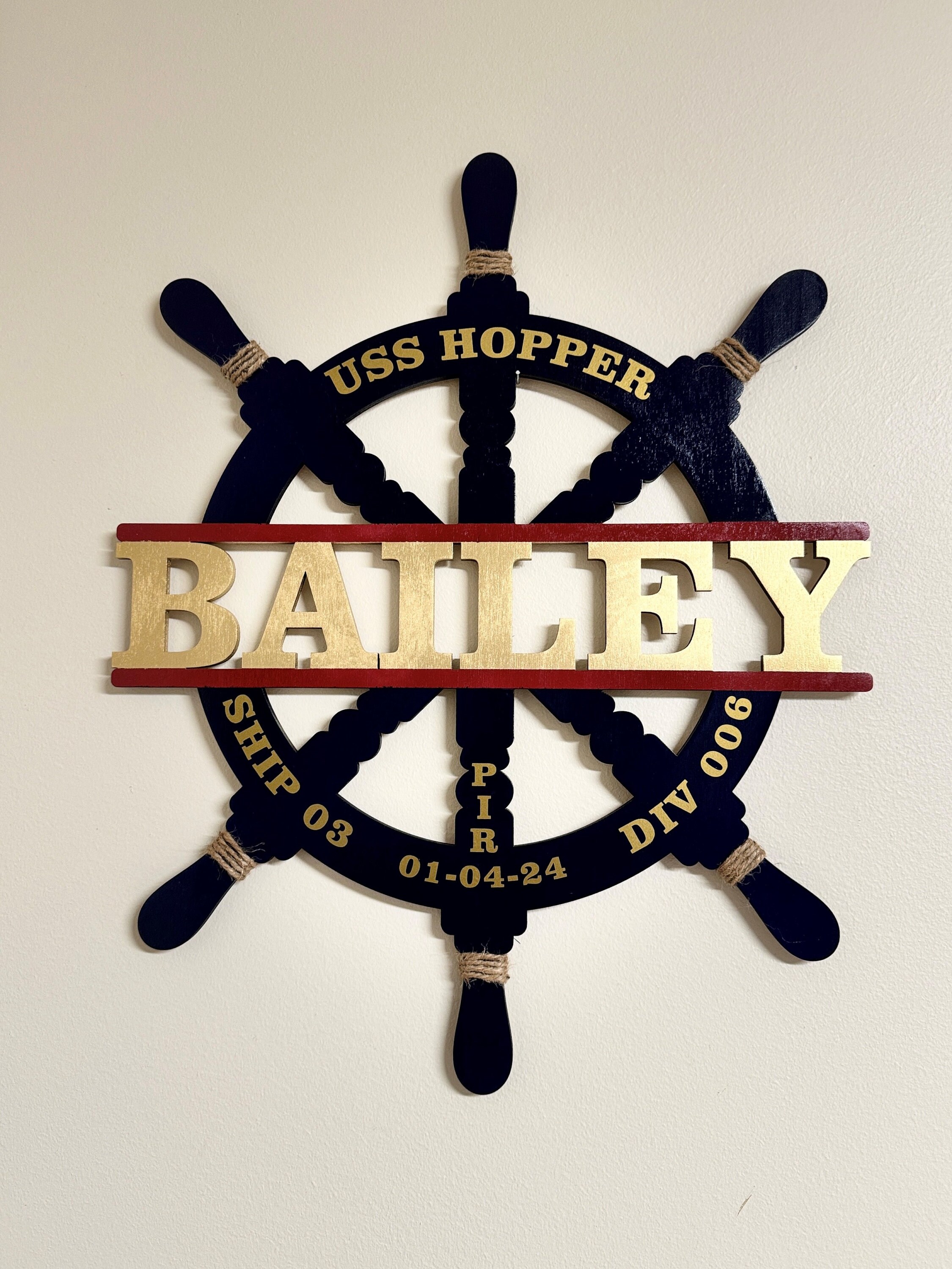 Ship Wheel  Door Décor/ US Navy/Ship Wheel /Wooden Name/ Navy Décor/ Boathouse/All Aboard/ Nautical Décor/Navy Mom/ PIR/ Navy Graduation