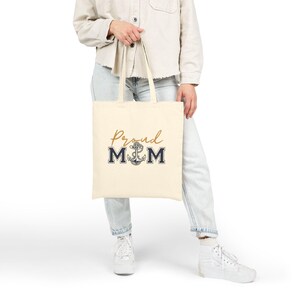 Proud Mom Anchor Tote Bag: Navy Nautical Canvas Shopping Bag image 9