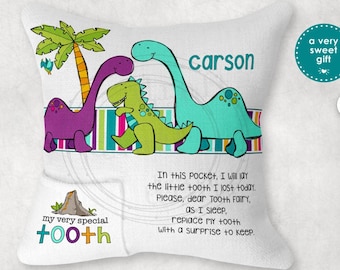 Personalized Dinosaur Tooth Fairy Pillow with Pocket