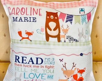 Woodland Animals Book Pillow: Personalized Pocket Reading Pillow