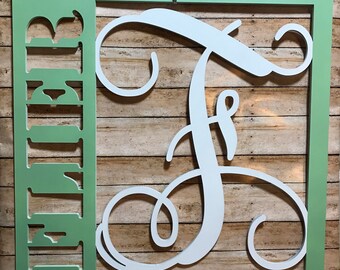 Family Monogram Door Hanger - Last Name Door Hanging - Wood Square Door Hanger - Wedding Gift - Housewarming Gift - Wooden Door Decor