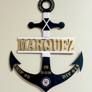 Couronne de bienvenue personnalisée ancre marine, cadeau de remise des diplômes de marin PIR/noir et or