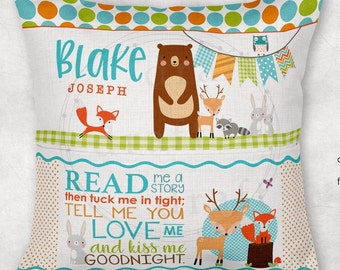 Personalized Woodland Animals Book Pillow: Kids Reading Pillow