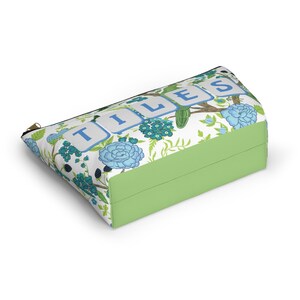 Chinoiserie Mahjong Tile Bag: Blue Green Floral Accessory Pouch image 7