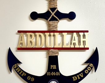 Personalized Navy Anchor Wreath - PIR Graduation, Sailor Gift