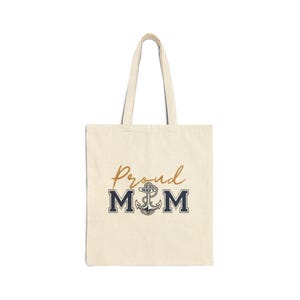 Proud Mom Anchor Tote Bag: Navy Nautical Canvas Shopping Bag image 5