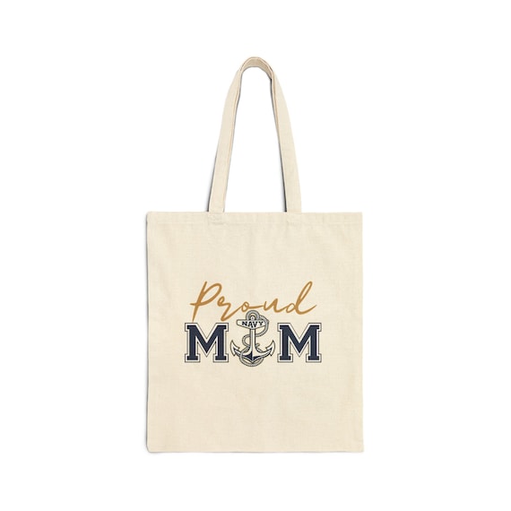 Proud Mom Anchor Tote Bag: Navy Nautical Canvas Shopping Bag