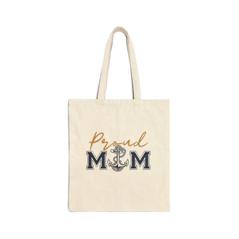 Proud Mom Anchor Tote Bag: Navy Nautical Canvas Shopping Bag image 5