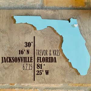 Home State Sign with GPS Coordinates|Homebuyer Gift| Housewarming Gift||Wood Sign FarmhouseCoordinates Wooden Sign|Hometown|home|state|city