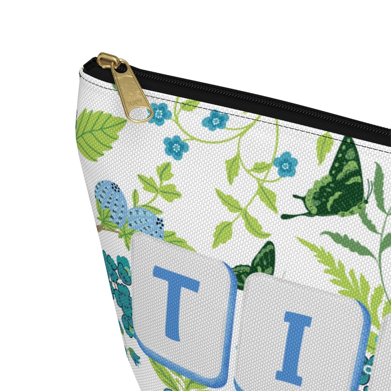 Chinoiserie Mahjong Tile Bag: Blue Green Floral Accessory Pouch image 8