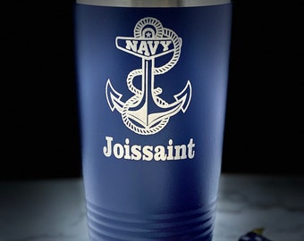 US Navy Tumbler, Personalized Anchor Tumbler, 20 Oz Tumbler, Navy Graduation Gift, US Navy Cup, Navy Mug, Navy Retirement Gift