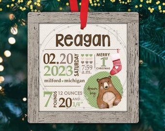 Personalized baby keepsake Christmas ornament / baby’s First Christmas ornament / birth statistic ornament/ birth information ornament