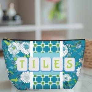 Chinoiserie Mahjong Tile Tasche: Blau Grüne Blumen Accessoire Tasche