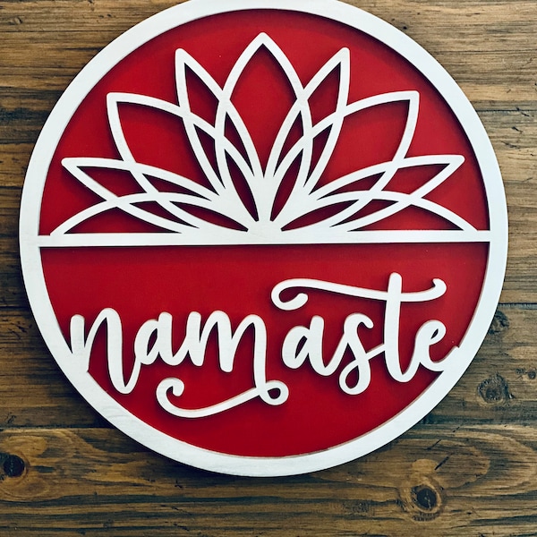 Namaste Sign / Yoga Studio Decor / Nasmaste Wall Art / Namaste Decor / Personalized Yoga Sign / Meditation Gift/Namsate/Pilates/Lotus Flower