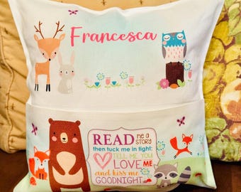 Personalized Woodland Animals Book Pillow: Kids Reading Pillow