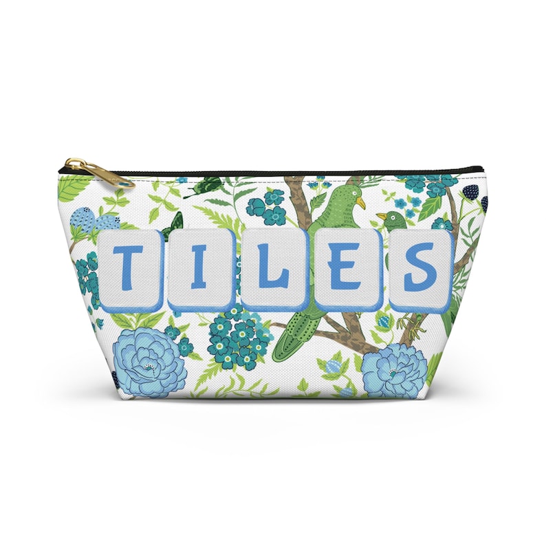 Chinoiserie Mahjong Tile Bag: Blue Green Floral Accessory Pouch image 6