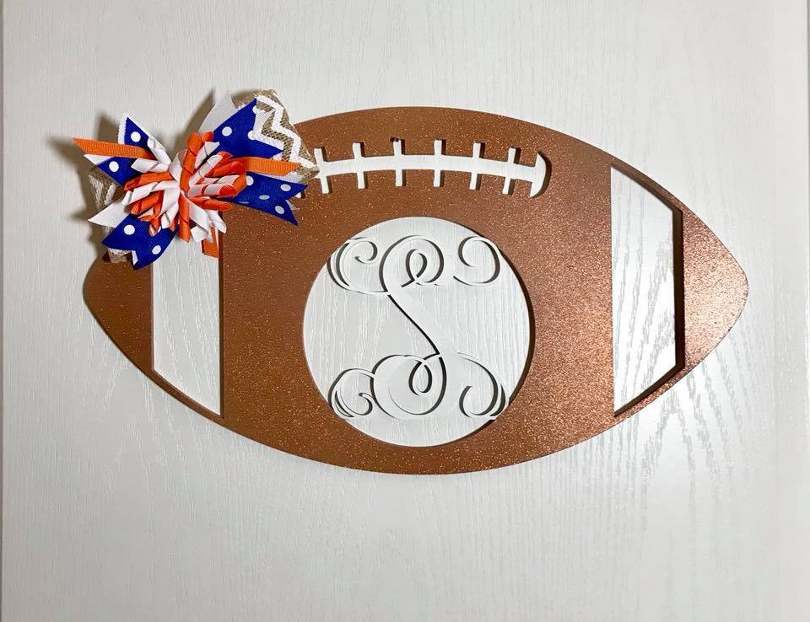 Football Door Hanger Monogram Football Wreath Wooden Etsy