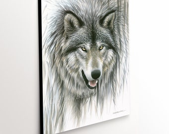 Gray Wolf Canvas Art Print - "Out of the Depths" Painting by Chuck Black