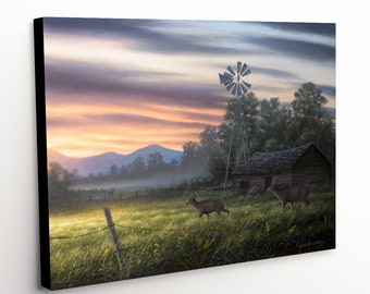 Whitetail Hirsch Leinwand Kunstdruck - "Late Summer" Gemälde von Chuck Schwarz