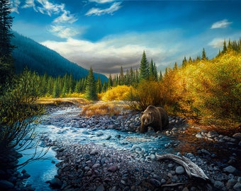 Grizzly Bear Landscape Art Print - "A Different Beauty" Painting by Chuck Black