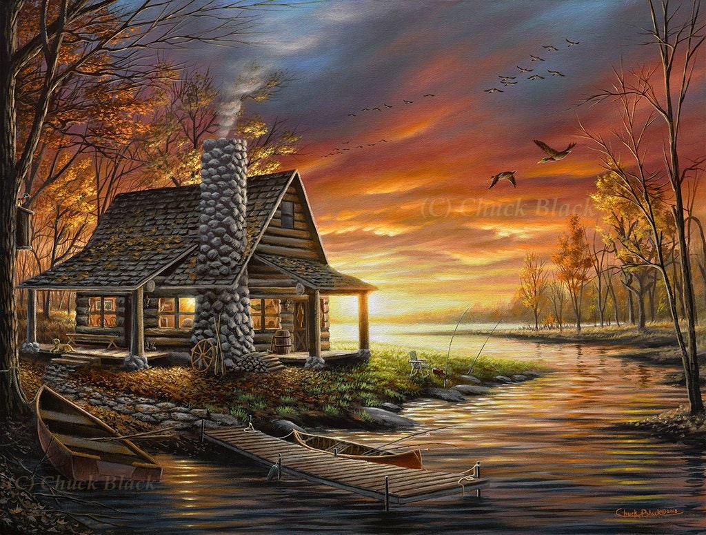 Rustic Lake Cabin Limited Edition Art Print The Etsy