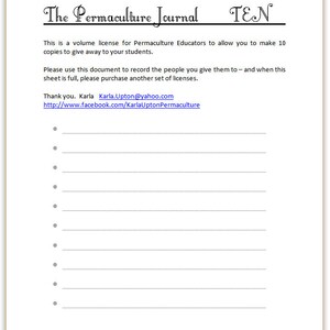 License to make 10 copies of The Permaculture Journal