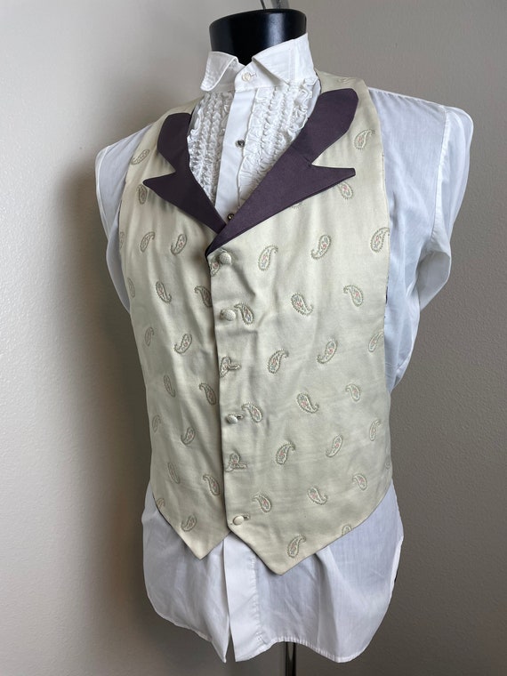 Ivory Backless paisley vest with Periwinkle lapel… - image 3