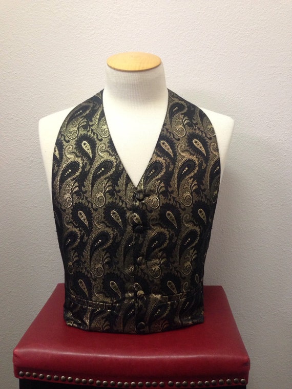 Men's tuxedo vest, metalic gold paisley - image 1