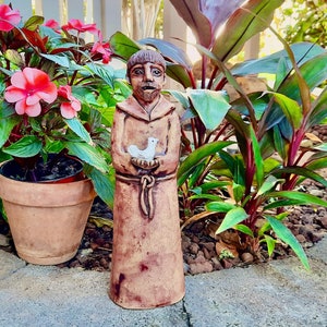 St.Francis, ceramic religious Saint statue sculpture, guardian saint Patron of Animals & Nature, Wall Hanging  home garden decor, 13&quot;H