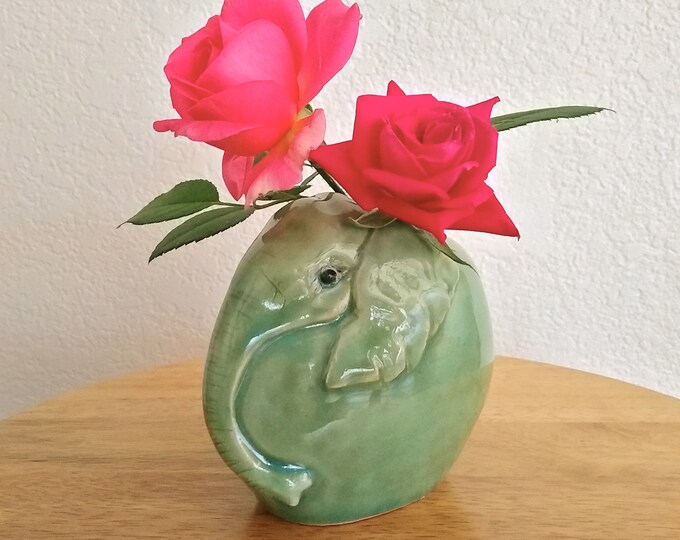Elephant Vase Hand Sculpted Cute Baby Elephant Jade Green Etsy