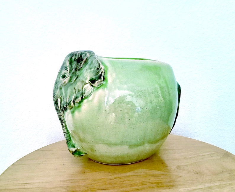 Elephant Vase Elephant Sculpture Relief Handmade Jade Green Etsy