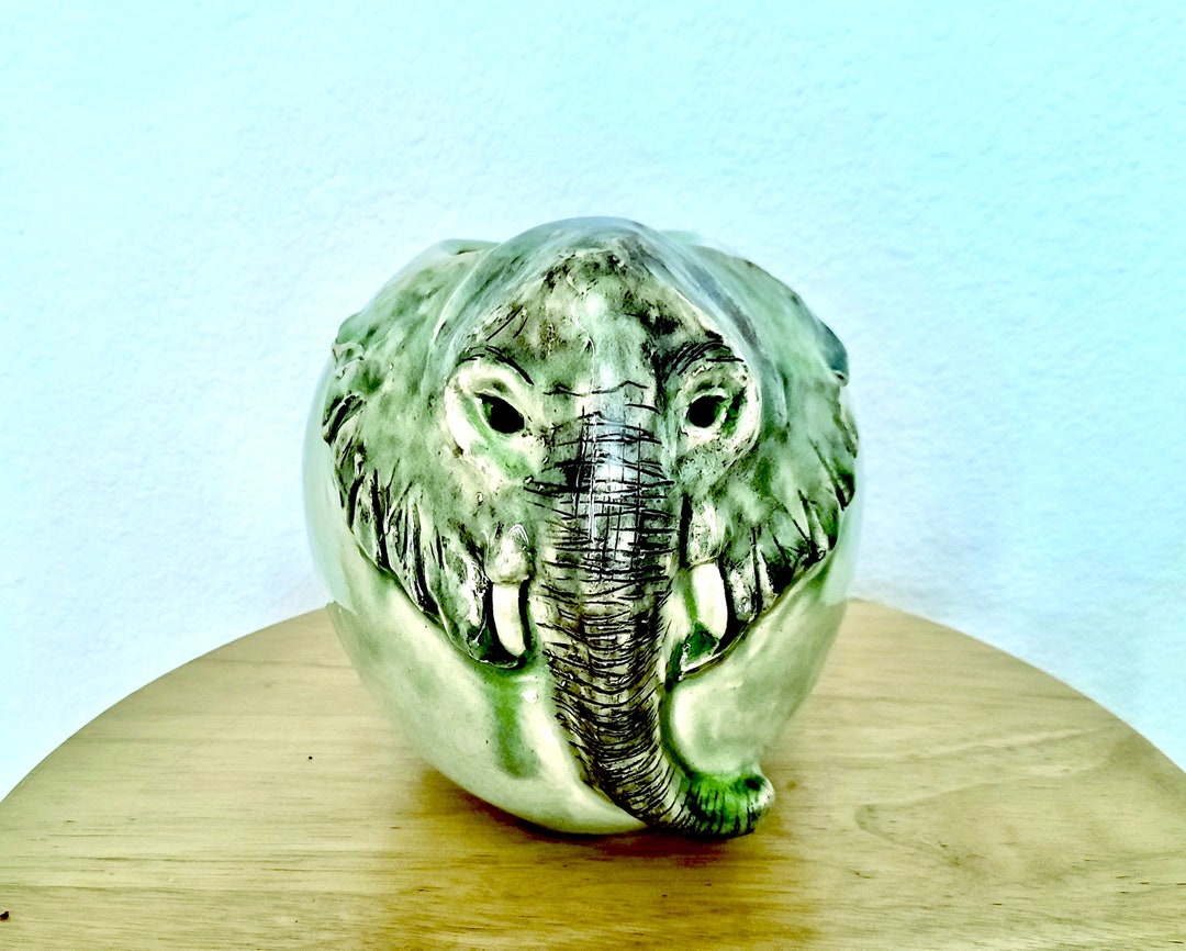 Elephant Vase Elephant Sculpture Relief Handmade Jade Green Etsy