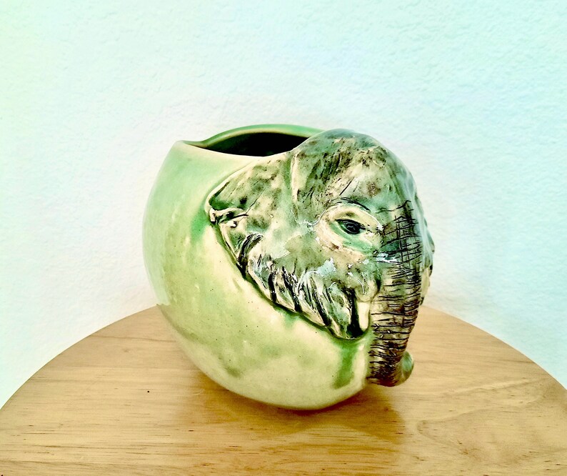 Elephant Vase Elephant Sculpture Relief Handmade Jade Green Etsy