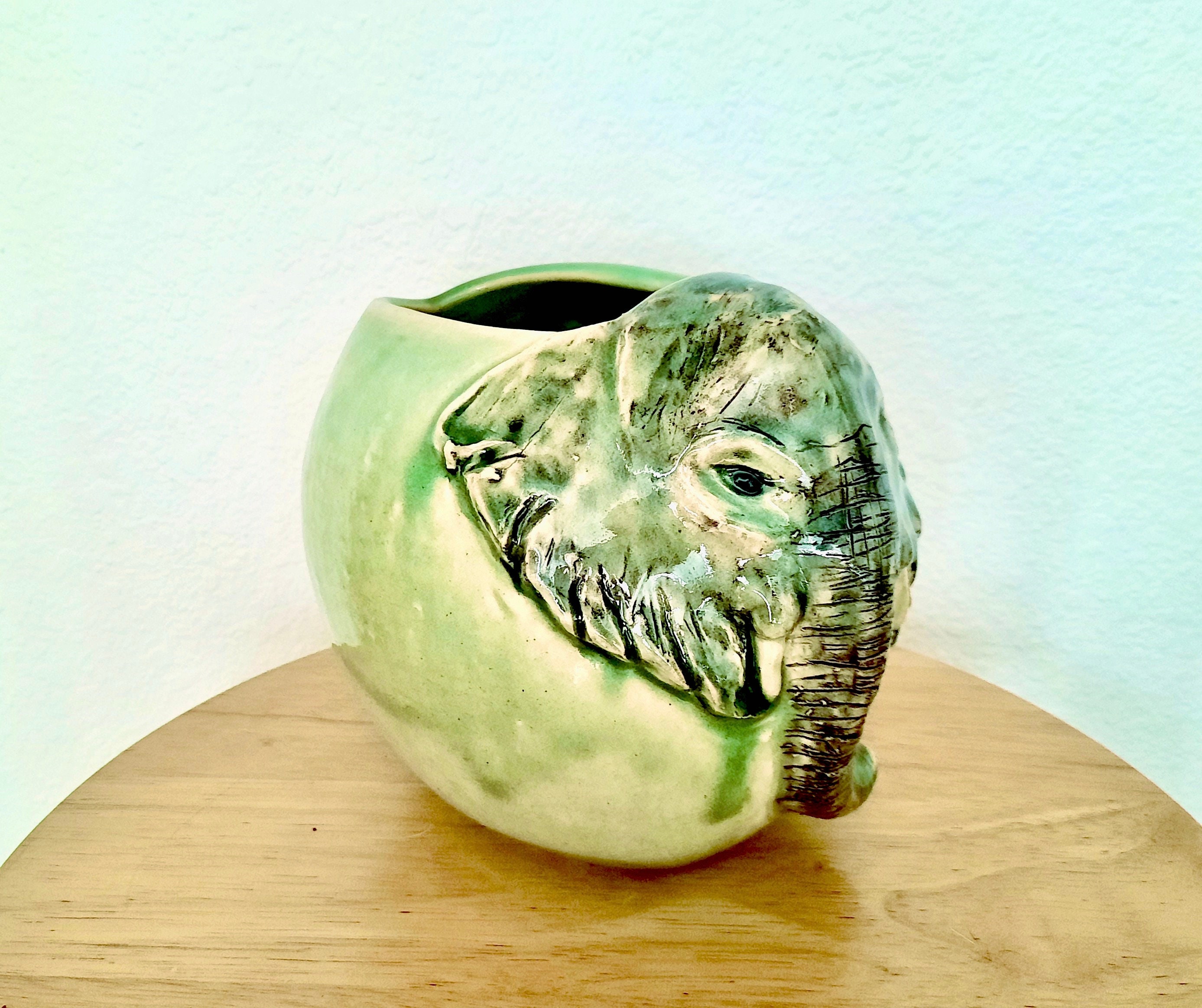 Elephant Vase Elephant Sculpture Relief Handmade Jade Green Etsy UK