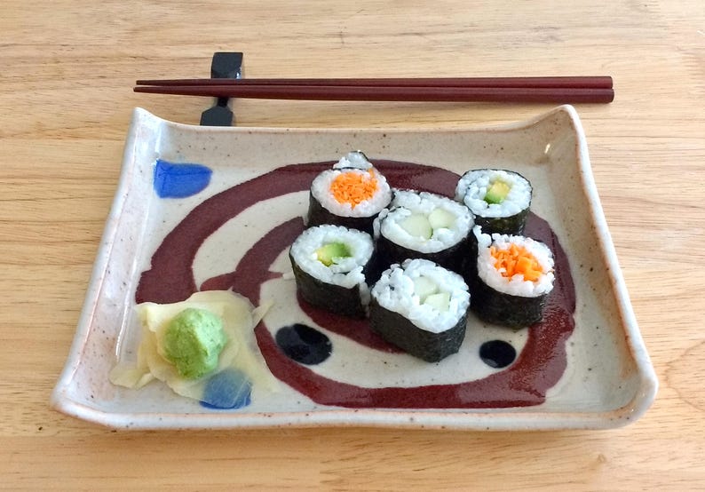 Japanese Shino Sushi Plate Rectangular Made On Maui Hawaii Etsy