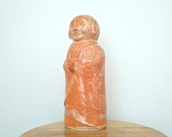 Japanese buddhist deity Jizo, Handmade ceramic statue, guardian of babies, expected moms, children & travelers, Japanese garden, 11 1/2" H