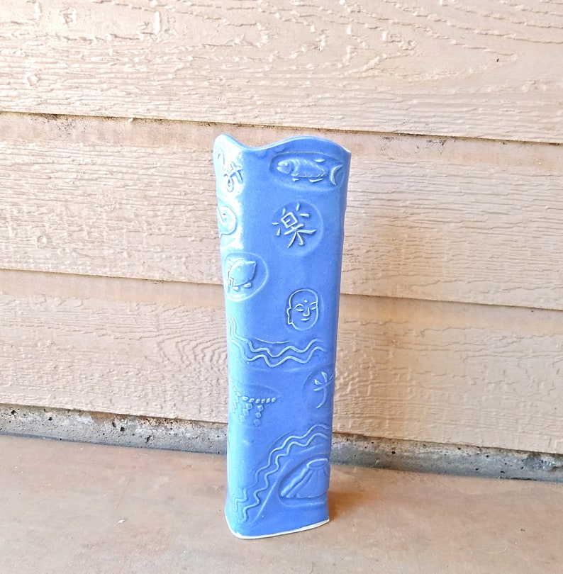 Blue Ceramic Flower Vase Japanese Vase Ikebana Vase Kanji Etsy