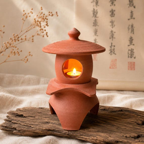 Handmade Japanese Yukimi Stoneware Lantern, Zen Garden Decor