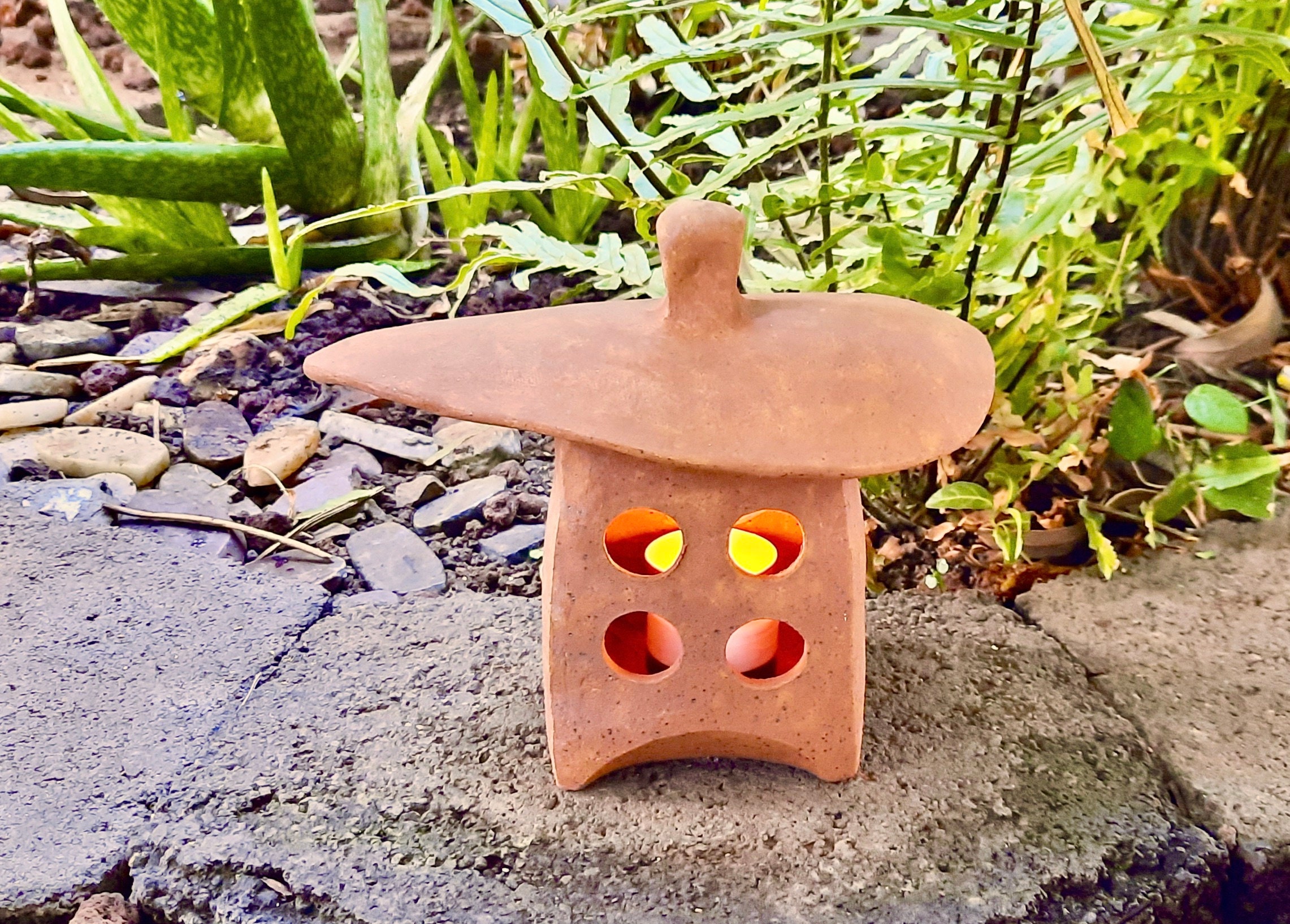 Ceramic Lantern Candle Holder, Brown Japanese Lantern, Hobbits