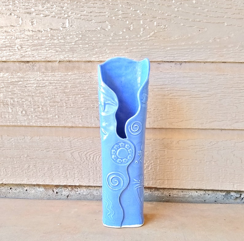 Blue Ceramic Flower Vase Japanese Vase Ikebana Vase Kanji Etsy