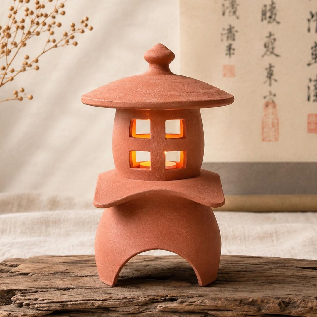 Handmade Japanese Yukimi Stoneware Lantern, Zen Garden Decor