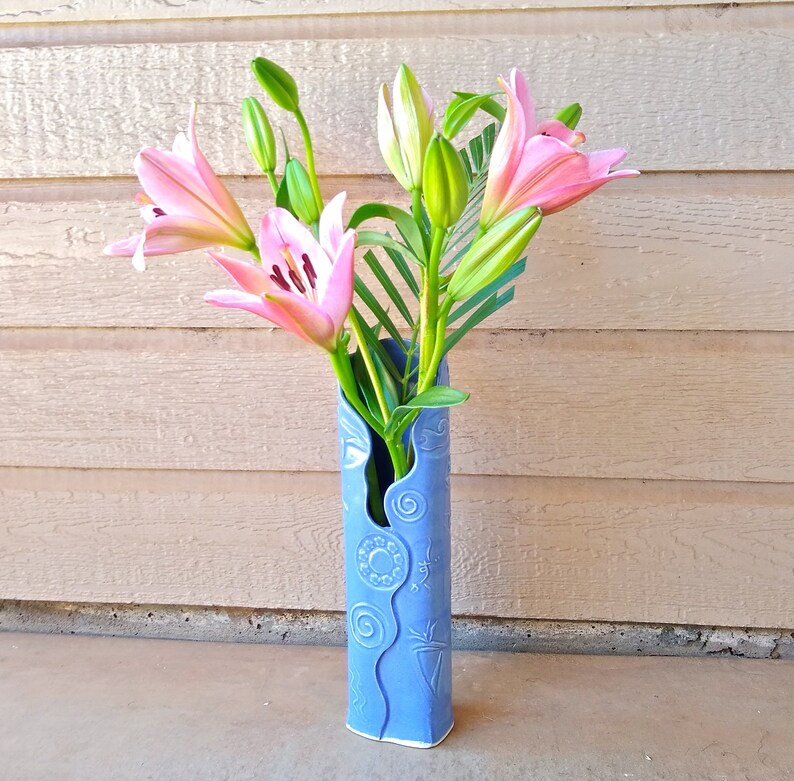 Blue Ceramic Flower Vase Japanese Vase Ikebana Vase Kanji Etsy