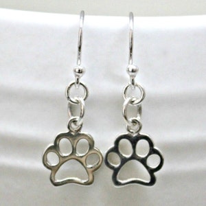 Sterling Silver • PAW PRINT • Dangle EARRINGS - dog - cat - pet lover - veterinarian - vet tech - rescue - pet adoption - pet sitter