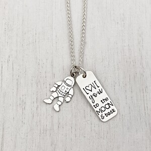 LOVE You To the MOON and BACK • Astronaut • Hand Stamped • Sterling Silver • Necklace
